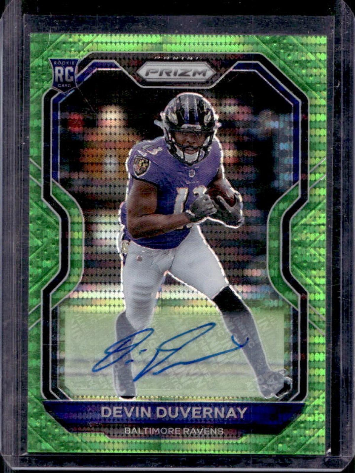 2020 Prizm Devin Duvernay Rookie Auto RC Neon Green Pulsar #380 Ravens