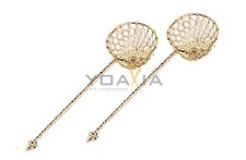 2x Fondue-Sieb, Ø 6cm, L22cm, goldfarben, Sieblöffel für Feuertopf, Mongolentopf