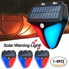 Solar Alarm Strobe Light Lamp Motion Sensor Waterproof Sound Security Outdoor US