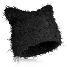Chuarry Distressed Knitted Cat Ear Beanie Y2K for Women Men Vintage Black