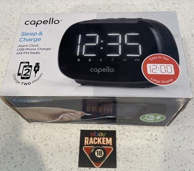 Capello Sleep & Charge Alarm Clock Dual USB Phone Charger AM/FM Radio CR22