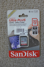 New SanDisk Ultra Plus SDHC UHS-I Card, 32GB Memory Card seed up to 80mb/s