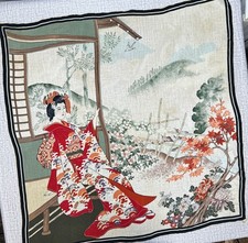 Vintage 100 Silk Japanese Geisha Floral Hand Rolled Scarf 30  Square Made Japan