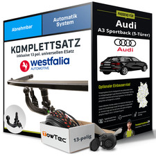 Für AUDI A3 Sportback Typ 8V Anhängerkupplung abnehmbar +eSatz 13pol uni 13- Set