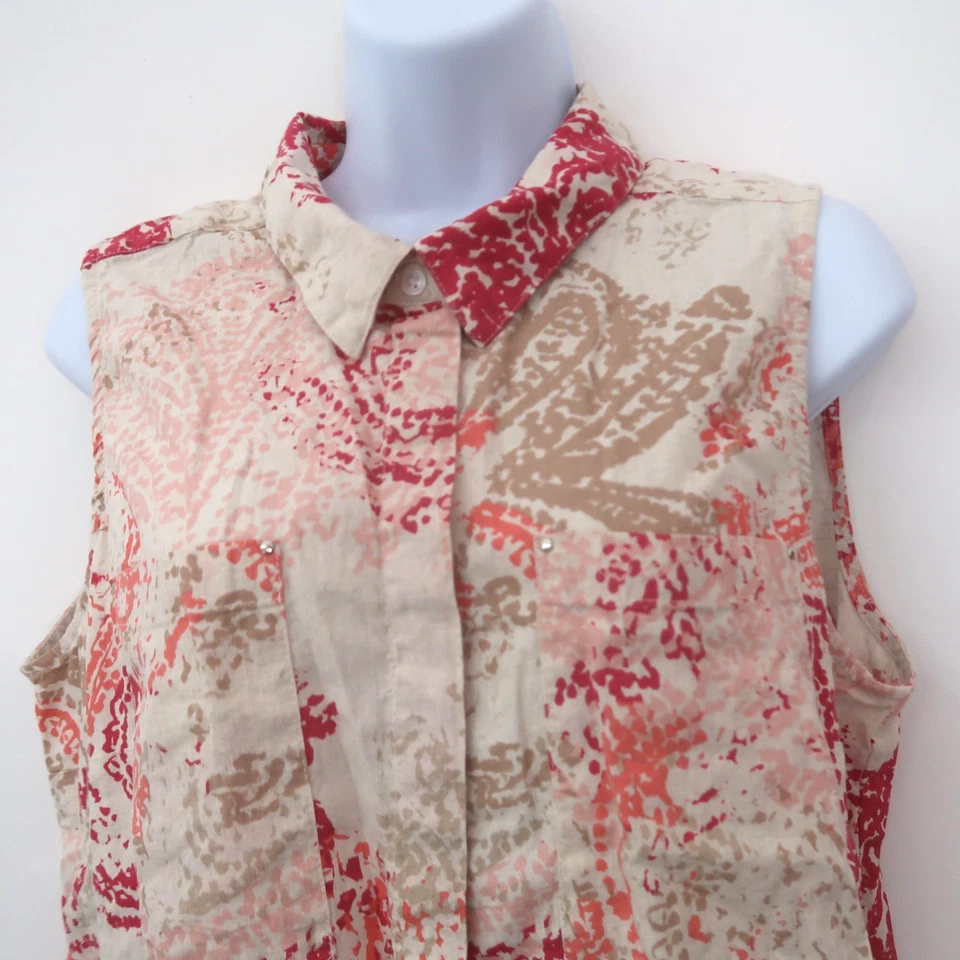 Dana Buchman Linen Blend Button Up Shirt Size XL Beige Pink Western Casual - Image 2 of 4