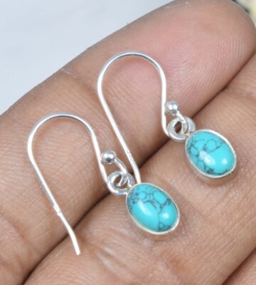 Simulated Turquoise Gemstone 925 Sterling Silver Pear Gemstone Handmade  Earring
