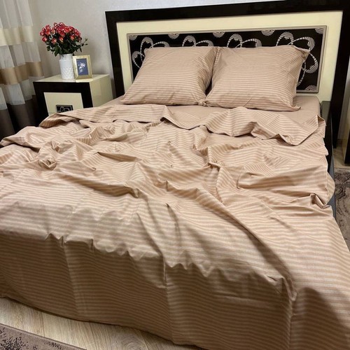 Striped Cotton Bedding, Sheet, Duvet Cover, 2 Pillowcases, 100% Cotton, Cappucci - Zdjęcie 2 z 5