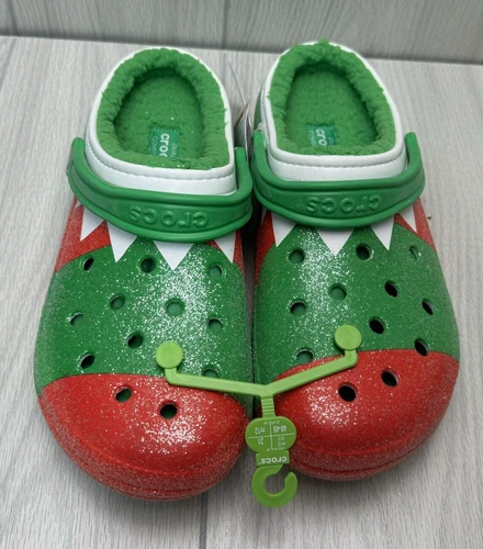 Crocs Classic Lined Holiday Clog Glitter Green Red White Men's Size 13
