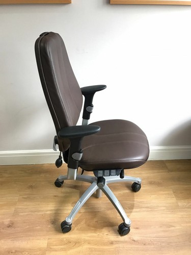 SILLAS DE TRABAJO DE OFICINA DE CUERO MARRÓN RH400 ELEGANCIA TOTALMENTE ERGONÓMICAS. - Imagen 2 de 11