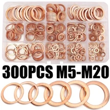 300/400PCS Solid Copper Crush Washer Gasket Set Flat O-Ring Seal Assortment Kit