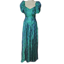 Vintage Union 80's Dress Green Blue Floral Short Sleeve Chiffon 9/10 New Jordan