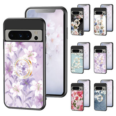 For Google Pixel 6/7a/8 Pro/5a  Slim Flower Pattern Ring Holder Case Cover