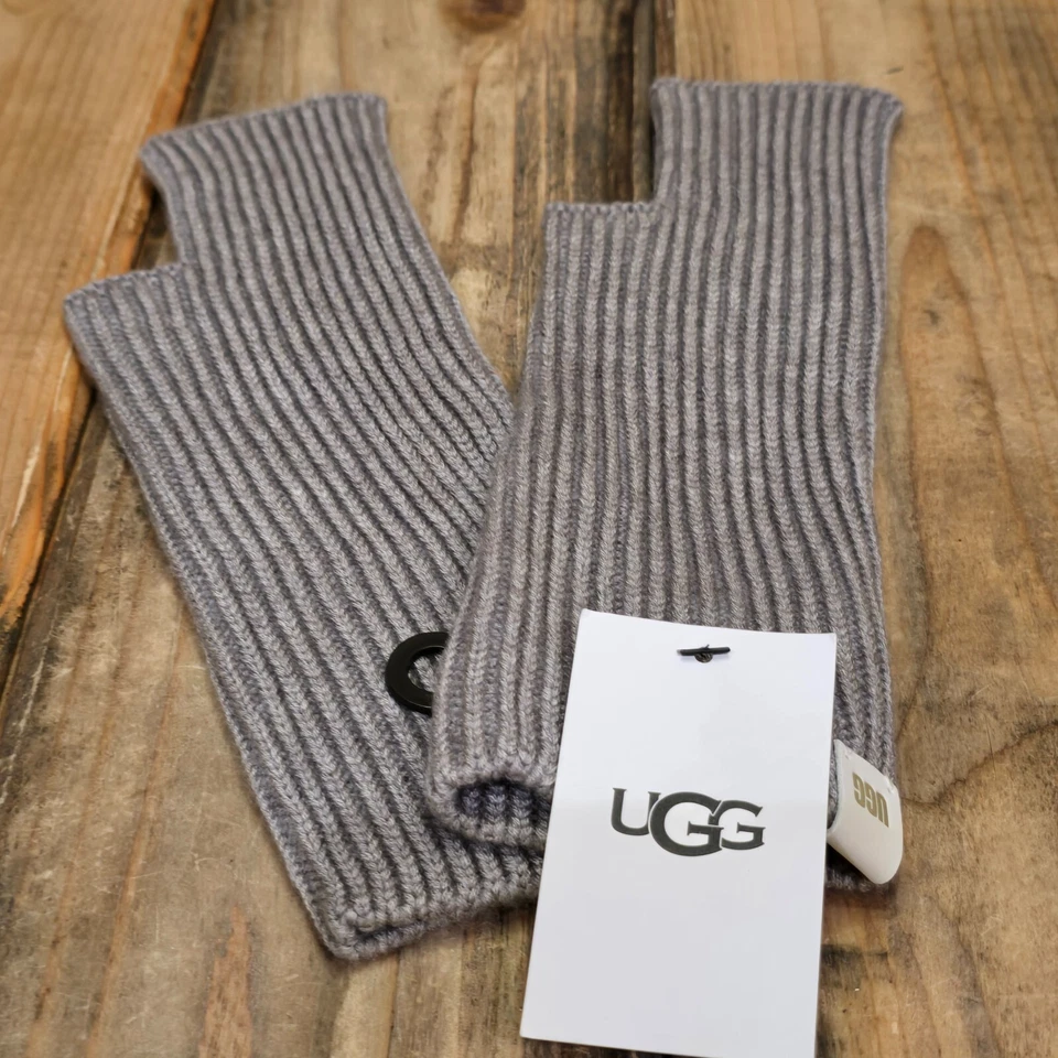 UGG FINGERLESS RIBBED 针织手套羊毛混纺 ~ 浅灰色 — 第 3/4 张图片
