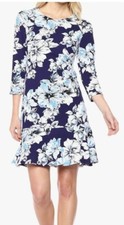 Eliza J Womens 3/4 Sleeve Navy Blue White Floral Career Dress, Size 8
