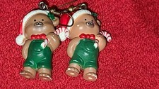 CHRISTMAS PIERCED DANGLING TEDDY BEAR CANDY CANE EARRINGS