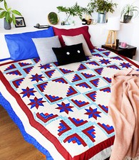 Patriotic Log Cabin FINISHED QUILT Fun Masculine looking quilt will be Loved