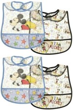 4 Bib Disney Mickey Mouse Crumb Catcher Bibs, Peva bib