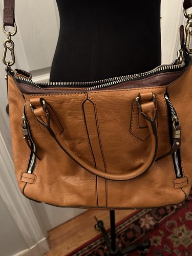 orYANY TAN LEATHER CONVERTIBLE CROSSBODY SATCHEL LOTS OF COMPARTMENTS EUC - Picture 2 of 4