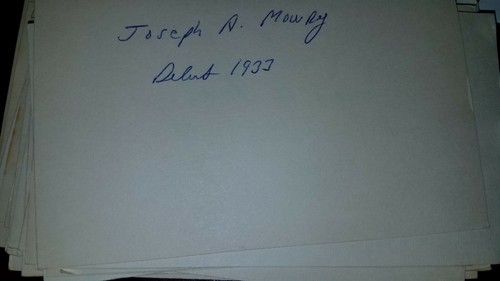 Joseph Mowry Autographed 3" X 5" Index Card 1933- 1935 Boston Braves - Picture 2 of 2