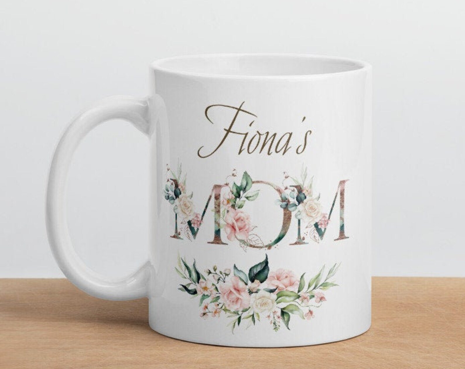 Floral Mug With Pink Roses Personalized Gift For Mom