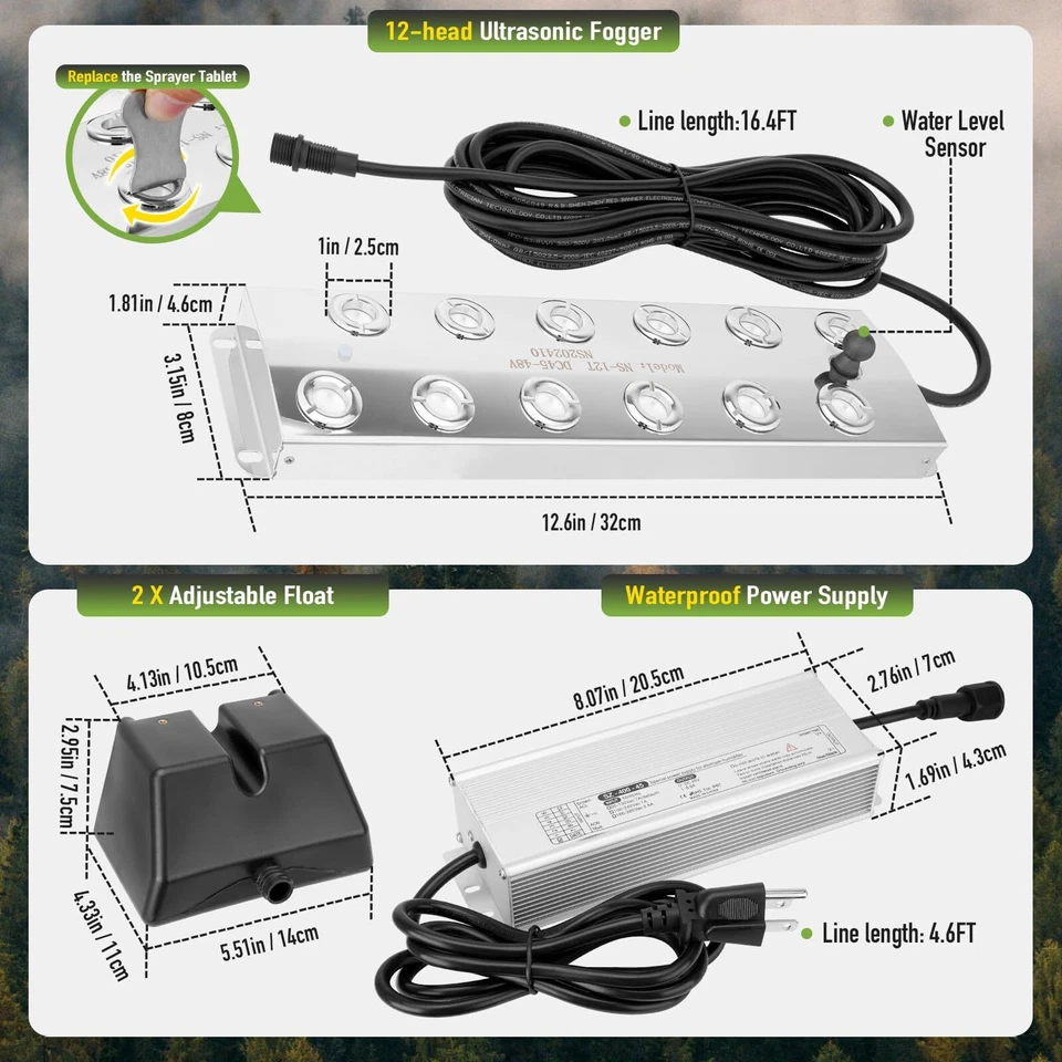 Humidificador ultrasónico de niebla para estanque de 12 cabezales 110 V impermeable Foto 3 de 4
