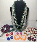 Vintage Plastic Jewelry Lot Hong Kong Celluloid Necklace Frosted Lucite, Bangles