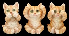 Katzen Figuren Set &ndash; 3 rote Katzen Skulpturen nichts Sehen Dekofigur Deko 9 cm