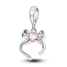 MULA Original Bow Girl DIY Charm Pink CZ Fit Lady Bracelet 925 Sterling Silver