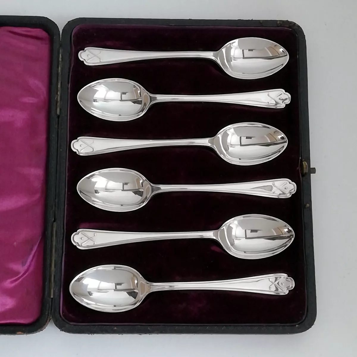 Solid Silver set of 6 Golfing Teaspoons Sheffield 1933 80 grams cased