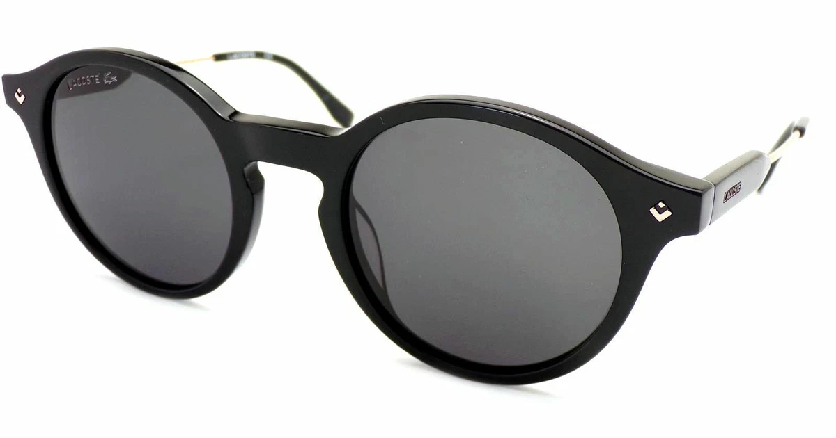 Lacoste Round Sunglasses Black with Rose Gold and Smoke Grey