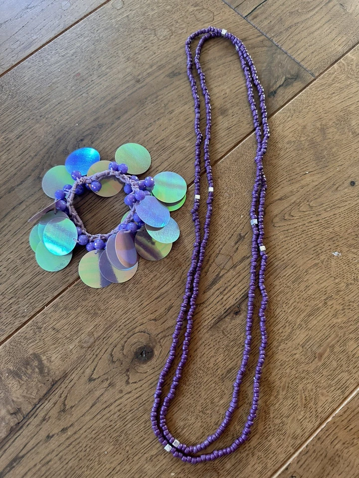 Schmuckset lila / Modeschmuck / lange Kette, Armband,