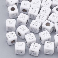 50 Letter Beads Alphabet Acrylic Assorted Lot BULK Wholesale White Silver Cube
