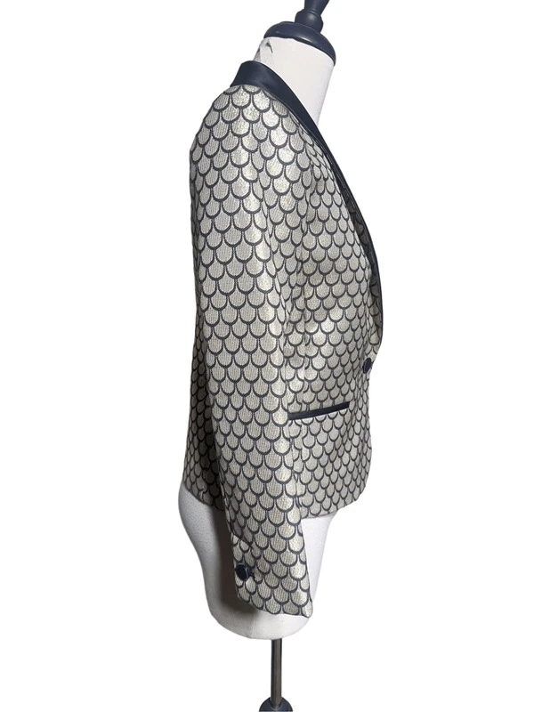 Juicy Couture Shimmery Gold Mermaid Scale Metallic Blazer Black Satin Size 4 - Image 2 of 4