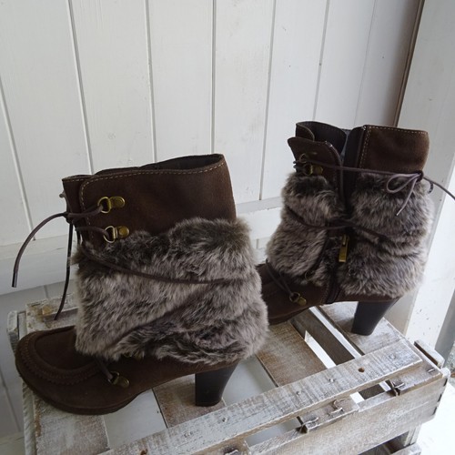 Damenschuhe 38 Damenstiefel elegant Stiefelette braun Boots Pelz Blockabsatz - Bild 8 von 10