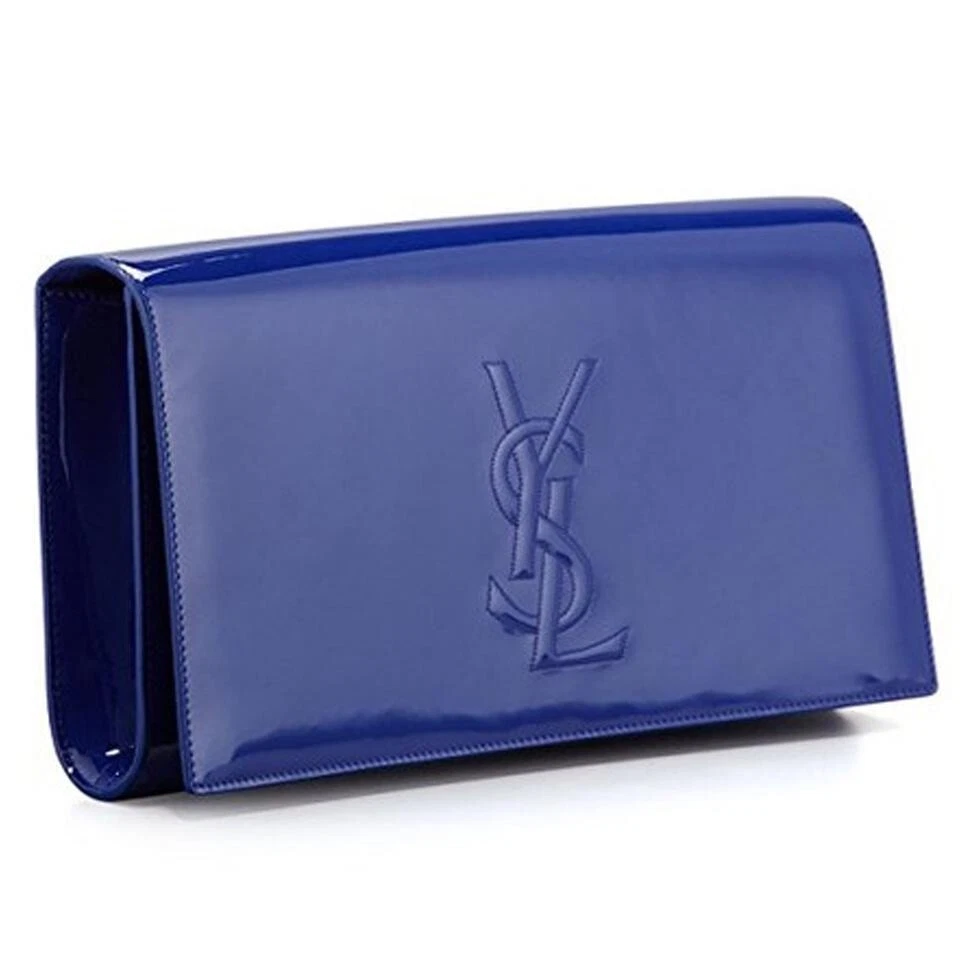 POUCH YSL BELLE DE JOUR YVES SAINT LAURENT PATENT LEATHER BLU ROYAL POCHETTE