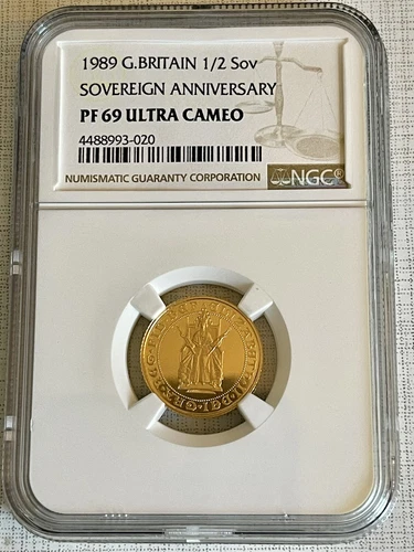 Great Britain 1989 Sovereign Anniversary 1/2 Sovereign Gold NGC PF69 UC SKU#6858