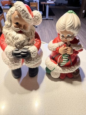 Vintage 1977 Ban-B Ceramic Mr. And Mrs. Claus Figurines Set of 2