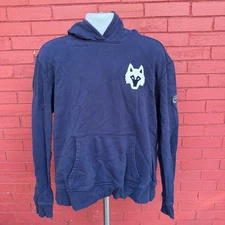 Greyson Gotham Icon Hoodie Mens Size Medium Navy Blue Wolf Patch Pullover Golf