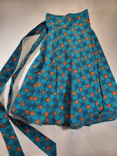 African Ankara Print Wrap Skirt Geometric Teal Orange Waist Tie One Size