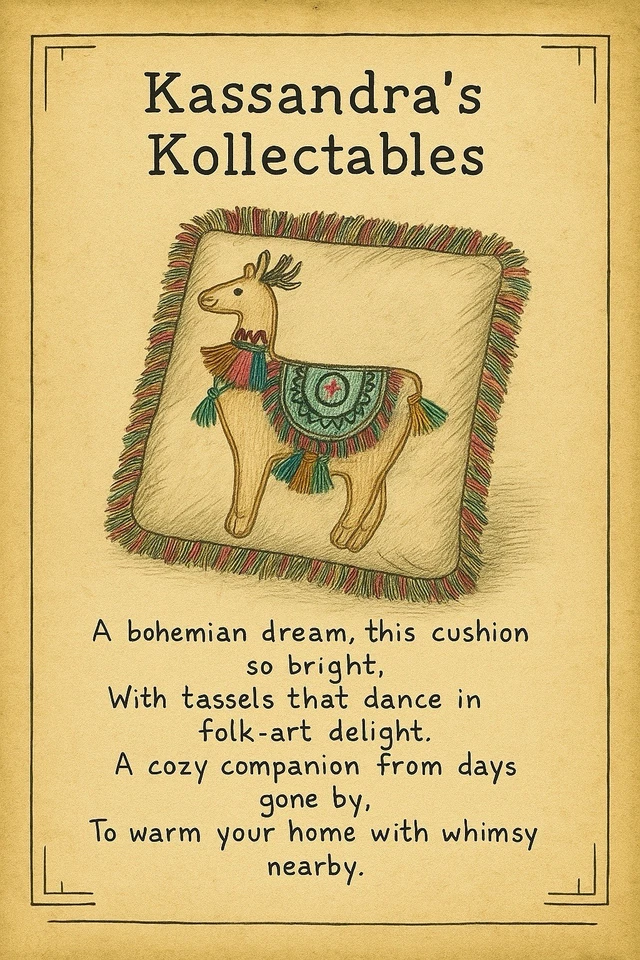 🦙 OOAK Hand Embroidered Llama / Alpaca Cushion with Insert – Boho Folk Style - Image 3 of 4