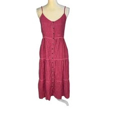 Sundry Anthropologie Elena Red Striped Tiered Sleeveless Dress Size Medium