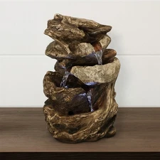 Tiered Rock and Log Indoor Water Fountain with LEDs - 10.5 in by Sunnydaze