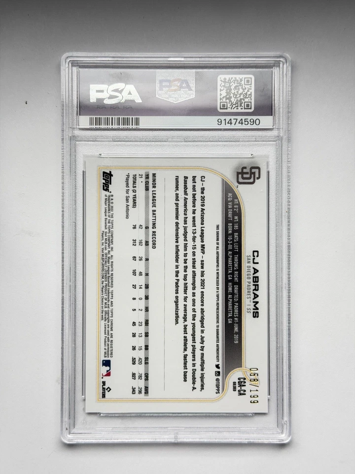 C.J. Abrams 2022 Topps Gilded Cast in Gold Extended RC #66 /199 Padres PSA10☃️ - Image 2 of 2