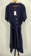 Quince 100% European Linen Button Front Dress Deep Navy Basic Sleeved 3X