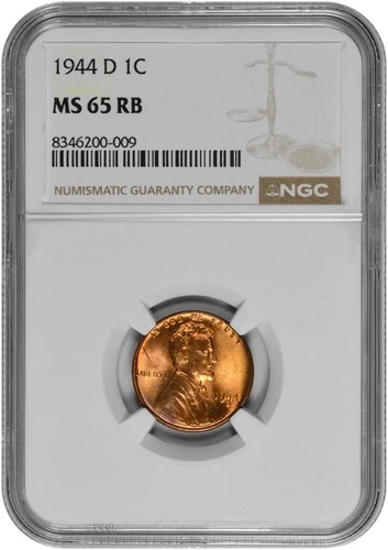 1944 D 1c Lincoln Wheat Cent NGC Graded MS 65 RB with New Holder