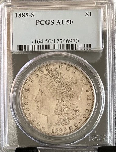 1885 S Morgan Silver Dollar, PCGS AU50