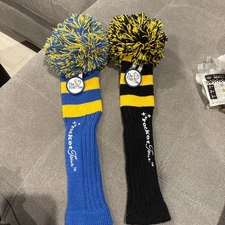 Rocket Tour Pom Pom Golf Club Head Cover Yellow & Black / Yellow & Blue Set Of 2