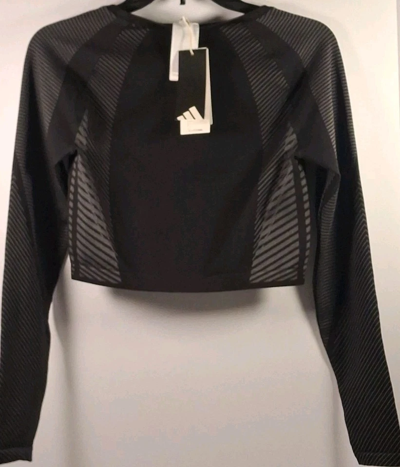 Adidas JH1364 Mujer Extra Grande Sin Costuras Manga Larga Tejido Top, Negro/Gris S Foto 2 de 4