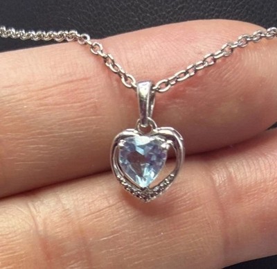 Halskette Sterling Silber Blautopas Herz Schwebender Anhänger Hochzeit Muttertag