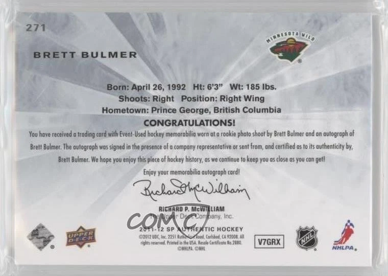 2011-12 SP Authentic Future Watch Limited Brett Bulmer RPA Rookie Patch Auto RC - Image 2 of 2